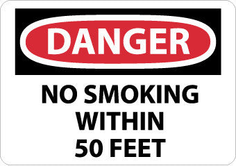 NMC D124R-DANGER, NO SMOKING WITHIN 50 FEET, 7X10, RIGID PLASTIC (1 EACH)