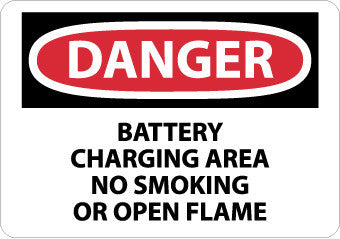 NMC D133RB-DANGER, BATTERY CHARGING AREA NO SMOKING OR OPEN. . ., 10X14, RIGID PLASTIC (1 EACH)