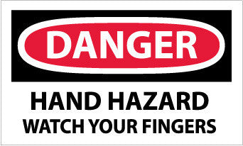 NMC D141AP-DANGER, HAND HAZARD WATCH YOUR FINGERS, 3X5, PS VINYL (PAK OF 5)