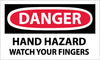 NMC D141AP-DANGER, HAND HAZARD WATCH YOUR FINGERS, 3X5, PS VINYL (PAK OF 5)