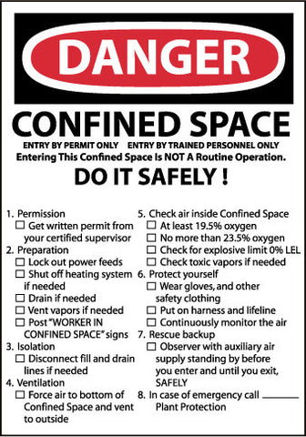 NMC D167P-DANGER, CONFINED SPACE DO IT SAFELY, 7X10, PS VINYL (1 EACH)