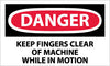 NMC D213AP-DANGER, KEEP FINGERS CLEAR OF MACHINE WHILE IN MOTION, 3X5, PS VINYL (PAK OF 5)