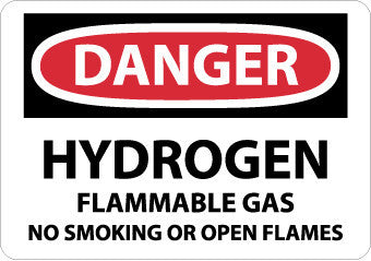 NMC D294AB-DANGER, HYDROGEN FLAMMABLE GAS NO SMOKING OR OPEN. . ., 10X14, .040 ALUM (1 EACH)
