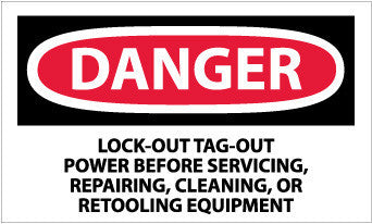 NMC D303AP-DANGER, LOCKOUT TAGOUT POWER BEFORE SERVICING.., 3X5, PS VINYL (PAK OF 5)