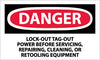 NMC D303AP-DANGER, LOCKOUT TAGOUT POWER BEFORE SERVICING.., 3X5, PS VINYL (PAK OF 5)