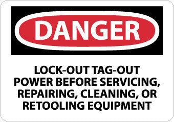 NMC D303RB-DANGER, LOCKOUT TAGOUT POWER BEFORE SERVICING. . ., 10X14, RIGID PLASTIC (1 EACH)