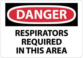 NMC D313R-DANGER, RESPIRATORS REQUIRED IN THIS AREA, 7X10, RIGID PLASTIC (1 EACH)