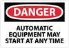 NMC D401R-DANGER, AUTOMATIC EQUIPMENT MAY START AT ANYTIME, 7X10, RIGID PLASTIC (1 EACH)