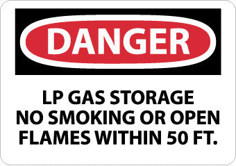 NMC D452R-DANGER, LP GAS STORAGE NO SMOKING OR OPEN. . ., 7X10, RIGID PLASTIC (1 EACH)
