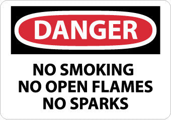 NMC D458RB-DANGER, NO SMOKING NO OPEN FLAMES NO SPARKS, 10X14, RIGID PLASTIC (1 EACH)