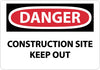 NMC D491PB-DANGER, CONSTRUCTION SITE KEEP OUT, 10X14, PS VINYL (1 EACH)