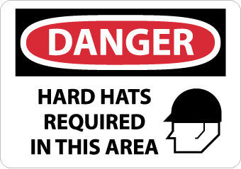 NMC D545AD-DANGER, HARD HATS REQUIRED IN THIS AREA, GRAPHIC, 20X28, .040 ALUM (1 EACH)