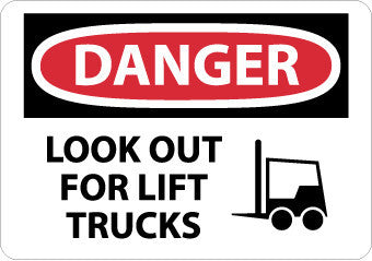 NMC D582RB-DANGER, LOOK OUT FOR LIFT TRUCKS, GRAPHIC, 10X14, RIGID PLASTIC (1 EACH)