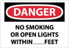 NMC D589AB-DANGER, NO SMOKING OR OPEN LIGHTS WITHIN _ FEET, 10X14, .040 ALUM (1 EACH)