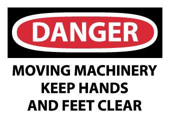 NMC D640AP-DANGER, MOVING MACHINERY KEEP HANDS AND FEET CLEAR, 3X5, PS VINYL (PAK OF 5)
