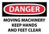 NMC D640AP-DANGER, MOVING MACHINERY KEEP HANDS AND FEET CLEAR, 3X5, PS VINYL (PAK OF 5)