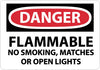 NMC D646PB-DANGER, FLAMMABLE NO SMOKING, MATCHES OR OPEN LIGHTS, 10X14, PS VINYL (1 EACH)