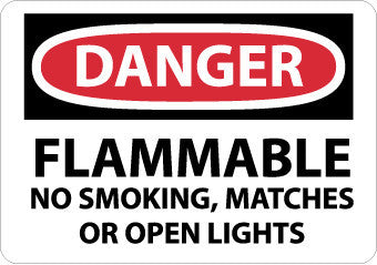 NMC D646AB-DANGER, FLAMMABLE NO SMOKING, MATCHES OR OPEN LIGHTS, 10X14, .040 ALUM (1 EACH)