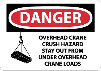 NMC D652PB-DANGER, OVERHEAD CRANE CRUSH HAZARD STAY OUT FROM UNDER OVERHEAD CRANE LOADS (GRAPHIC), 10X14, PS VINYL (1 EACH)