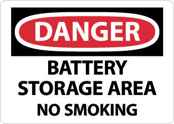 NMC D672PB-DANGER, BATTERY STORAGE AREA NO SMOKING, 10X14, PS VINYL (1 EACH)