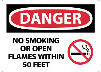 NMC D673PB-DANGER, NO SMOKING OR OPEN FLAMES WITHIN 50 FEET (GRAPHIC), 10X14, PS VINYL (1 EACH)