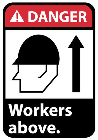 NMC DGA14RB-DANGER, WORKERS ABOVE (W/GRAPHIC), 14X10, RIGID PLASTIC (1 EACH)