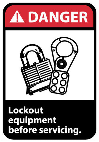 NMC DGA18PB-DANGER, LOCK OUT EQUIPMENT BEFORE SERVICING (W/GRAPHIC), 14X10, PS VINYL (1 EACH)