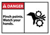 NMC DGA19AP-DANGER, PINCH POINTS WATCH YOUR HANDS (GRAPHIC), 3X5, PS VINYL (PAK OF 5)