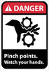 NMC DGA19R-DANGER, PINCH POINTS WATCH YOUR HANDS (W/GRAPHIC), 10X7, RIGID PLASTIC (1 EACH)