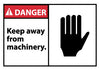 NMC DGA25AP-DANGER, KEEP AWAY FROM MACHINERY (GRAPHIC), 3X5, PS VINLY (PAK OF 5)