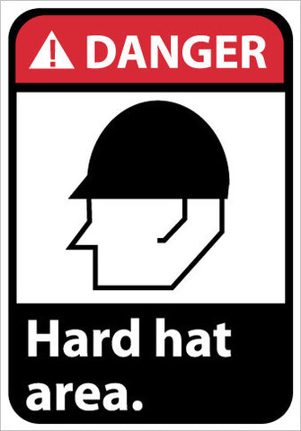 NMC DGA2R-DANGER, HARD HAT AREA (W/GRAPHIC), 10X7, RIGID PLASTIC (1 EACH)