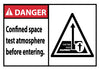 NMC DGA36AP-DANGER, CONFINED SPACE TEST ATMOSPHERE BEFORE ENTERING, 3X5, PS VINYL (PAK OF 5)