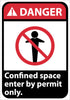 NMC DGA36RB-DANGER, CONFINED SPACE ENTER BY PERMIT ONLY, 14X10, RIGID PLASTIC (1 EACH)