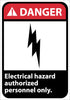 NMC DGA40AB-DANGER, ELECTRICAL HAZARD AUTHORIZED PERSONNEL ONLY, 14X10, .040 ALUM (1 EACH)