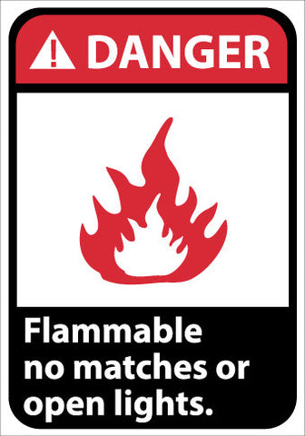 NMC DGA44RB-DANGER, FLAMMABLE NO MATCHES OR OPEN LIGHTS, 14X10, RIGID PLASTIC (1 EACH)