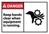 NMC DGA47AP-DANGER, KEEP HANDS CLEAR WHEN EQUIPMENT IS RUNNING, 3X5, PS VINYL (PAK OF 5)