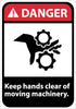 NMC DGA48RB-DANGER, KEEP HANDS CLEAR OF MOVING MACHINERY, 14X10, RIGID PLASTIC (1 EACH)