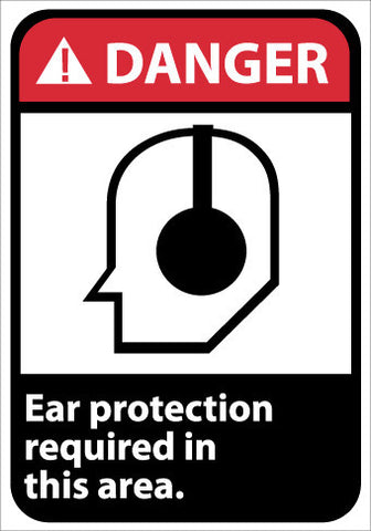 NMC DGA4R-DANGER, EAR PROTECTION REQUIRED IN THIS AREA (W/GRAPHIC), 10X7, RIGID PLASTIC (1 EACH)
