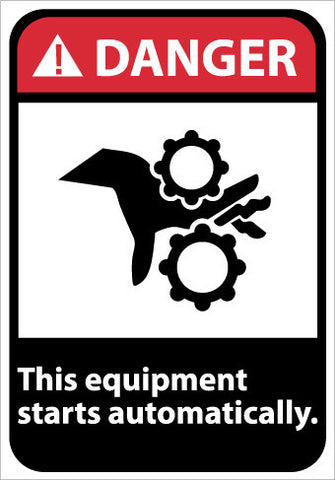 NMC DGA55PB-DANGER, THIS EQUIPMENT STARTS AUTOMATICALLY, 14X10, PS VINYL (1 EACH)