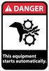 NMC DGA55PB-DANGER, THIS EQUIPMENT STARTS AUTOMATICALLY, 14X10, PS VINYL (1 EACH)