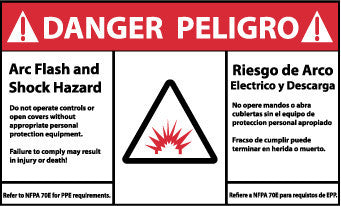 NMC DGA63AP-DANGER, ARC FLASH HAZARD, BILINGUAL, (GRAPHIC), 3X5, PS VINYL (PAK OF 5)
