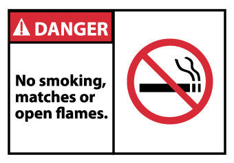 NMC DGA6AP-DANGER, NO SMOKING MATCHES OR OPEN FLAMES (GRAPHIC), 3X5, PS VINLY (PAK OF 5)