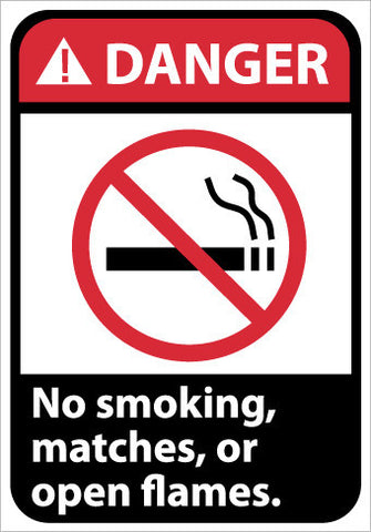 NMC DGA6PB-DANGER, NO SMOKING MATCHES OR OPEN FLAMES (W/GRAPHIC), 14X10, PS VINYL (1 EACH)