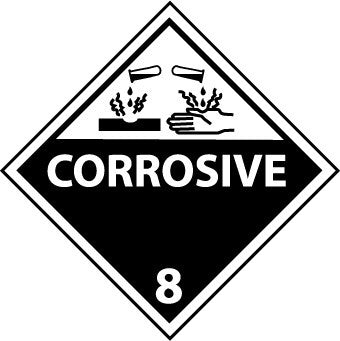 NMC DL12ALV-DOT SHIPPING LABEL, CORROSIVE 8, 4X4, PS VINYL (1 ROLL)