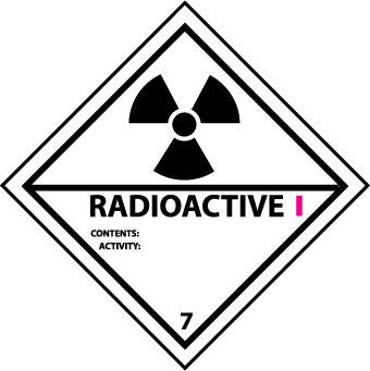 NMC DL25AL-DOT SHIPPING LABELS, RADIOACTIVE I, 4X4, PS PAPER (1 ROLL)