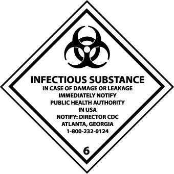 NMC DL53ALV-DOT SHIPPING LABEL, INFECTOUS SUBSTANCE 6, 4X4, PS VINYL (1 ROLL)