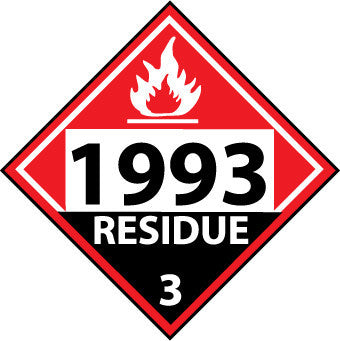 NMC DL84BR-PLACARD, RESIDUE 3 FOUR DIGIT 1993, 10 3/4X10 3/4, RIGID PLASTIC (1 EACH)