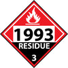 NMC DL84BR-PLACARD, RESIDUE 3 FOUR DIGIT 1993, 10 3/4X10 3/4, RIGID PLASTIC (1 EACH)