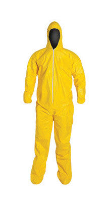 DuPont QC122SYLLG00 Large Yellow SafeSPEC 2.0 10 mil Tychem QC Chemical Protection Coveralls With Serged Seam, Standard Fit Hood, Socks And Elastic Wrists (1/EA)