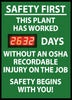 NMC DSB6-DIGITAL SCOREBOARD, SAFETY FIRST THIS PLANT HAS WORKED XXX DAYS WITHOUT AN OSHA RECORDABLE INJURY ON THE JOB SAFETY BEGINS WITH YOU, 28X20, .085 STYRENE (1 EACH)
